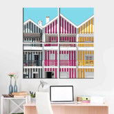 Painting by Numbers Art Landscape Three Colorful Striped Houses 4-Panel